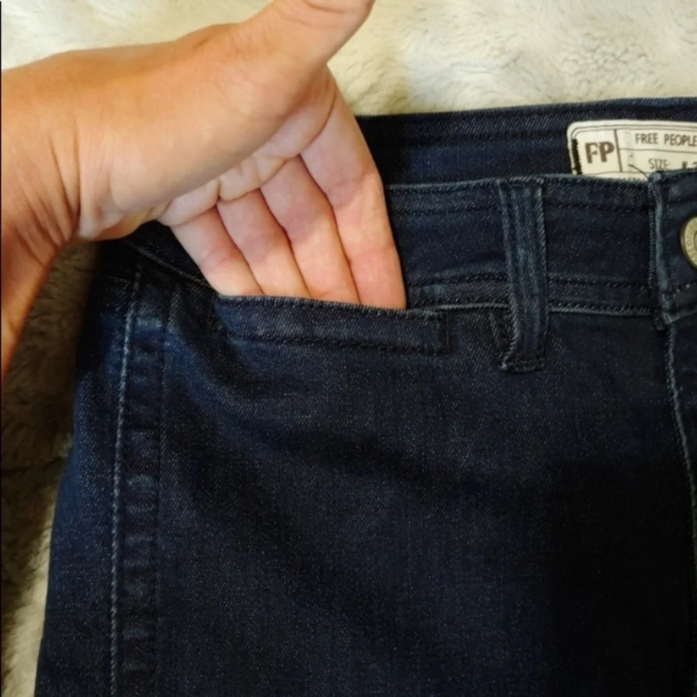 Free People | Dark Denim Raw Hem Biker Jean Shorts | Trendy Mom Bottoms | 26 NWT - Picture 2 of 10